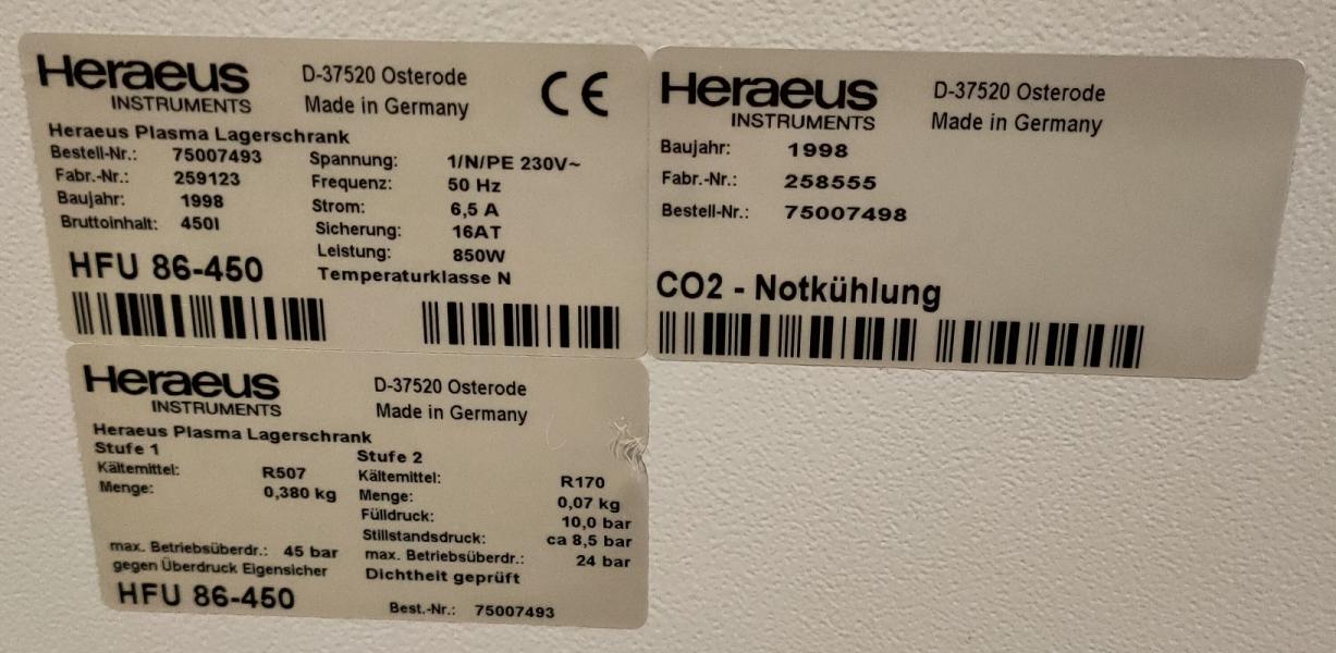 HERAEUS HFU 86-450 Plasma Kühlschrank