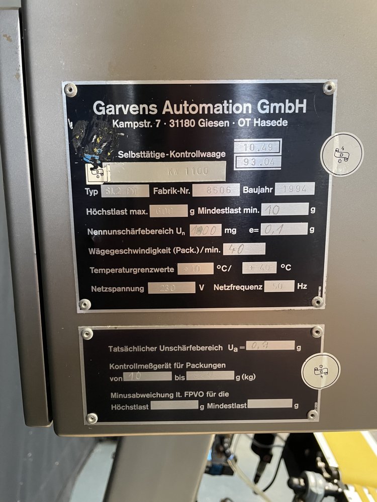 GARVENS SL 2 PM Kontrollwaage bis 600 g mit Laschenkontrolle und Thermodrucker