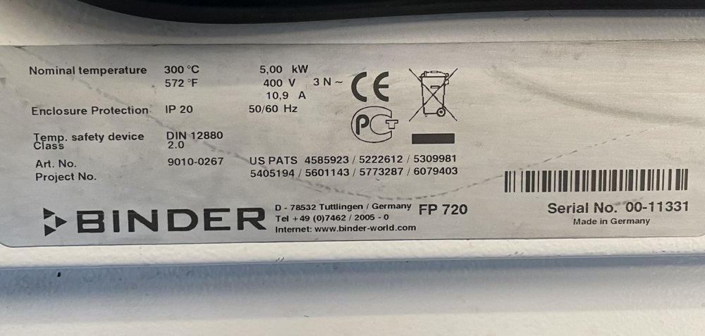 BINDER FP 720 Armario térmico / secador