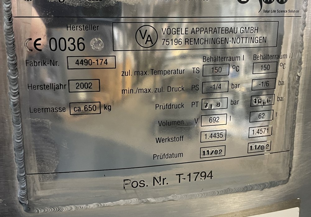 VÖGELE Apparatebau Depósito con agitador de 692 L