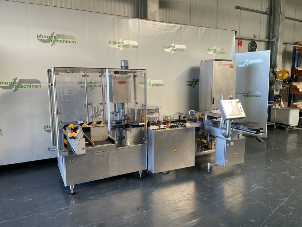 BAUSCH + STRÖBEL Line KSF 1020 + ESA 1002 Filling and Screw Capping machine for liquids with labeler