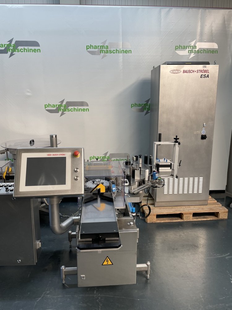 BAUSCH + STRÖBEL Line KSF 1020 + ESA 1002 Filling and Screw Capping machine for liquids with labeler